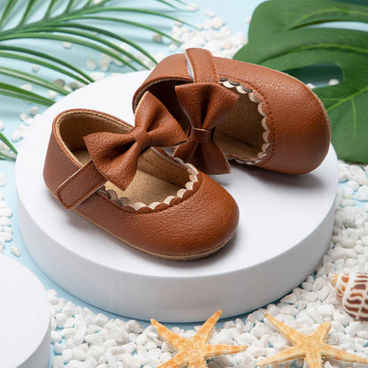Meckior Baby Girl Shoes – Leather Rubber Sole Anti-Slip Toddler First Walkers, Newborn Infant Crib Shoes
