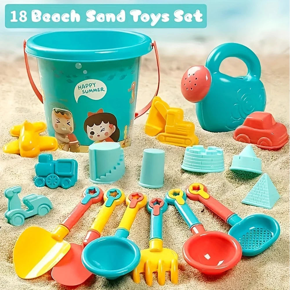 18Pcs Beach Sand Toy Set — Durable Plastic Summer Pool & Outdoor Sand Play Tools For Kids