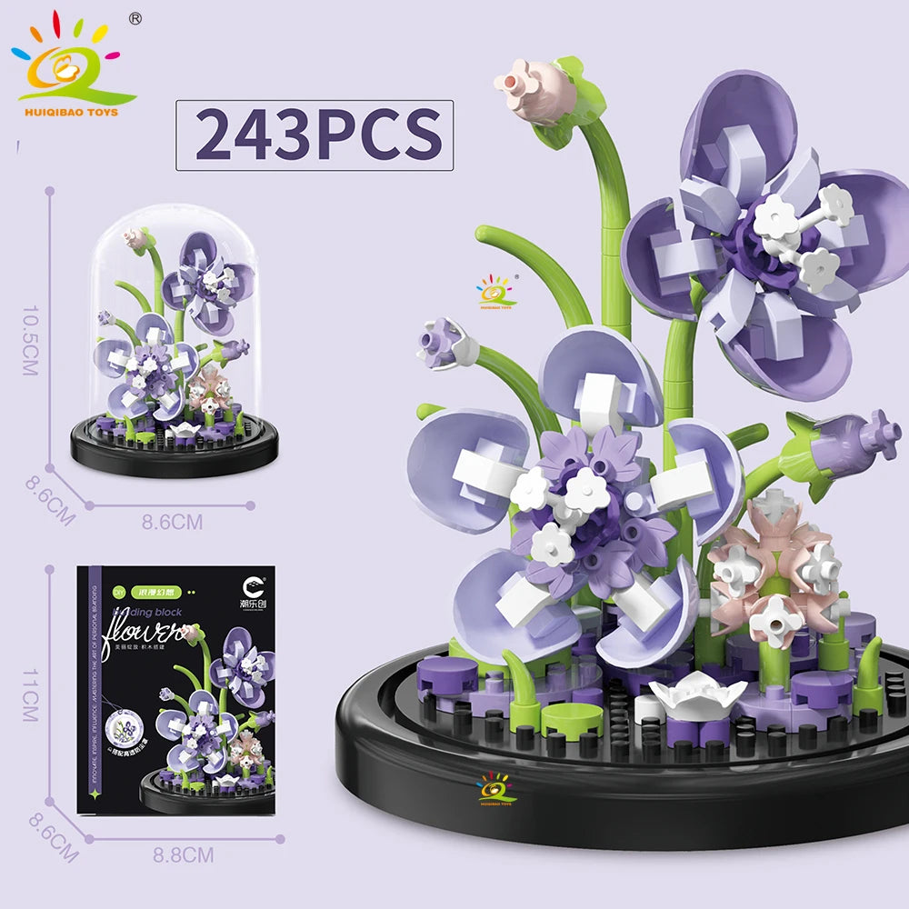 HUIQIBAO MOC Eternal Bouquet Micro Building Blocks – DIY Flower Model and Home Desk Decoration Toy for Kids