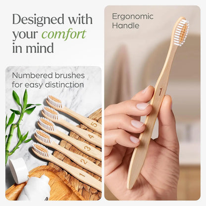 Biodegradable Bamboo Toothbrush 10 Packs, Environmentally Friendly Compostable Natural Wooden Toothbrush