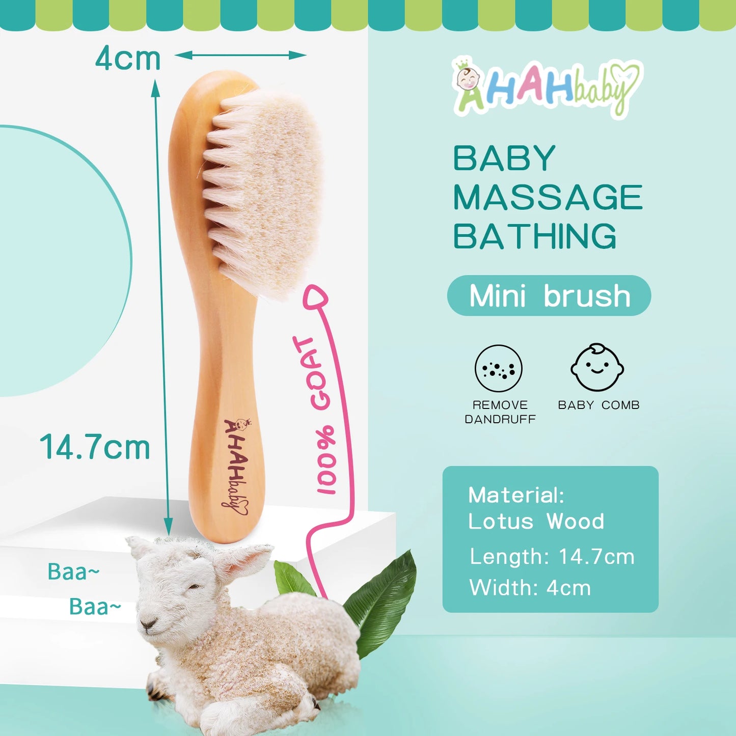 Baby Hair Brush and Comb Set for Newborn - Massage Bath & Shower - Custom Logo Mini Baby Wooden Hair Brush for Kids