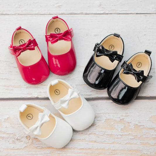 Meckior Baby Girls Shoes Bowknot Princess Dress Shoes PU Anti-Slip Soft Sole Infant First Walkers Newborn Crib Baby Shoes