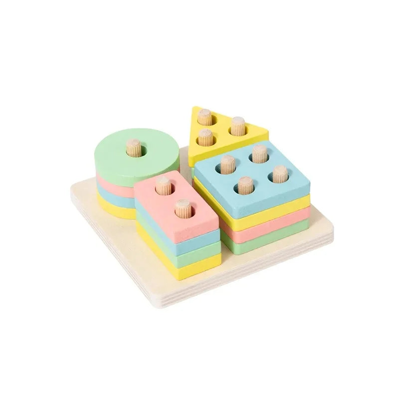 Educational Rainbow Tower Four Column Shape Twist Baby Toy
