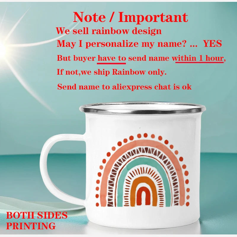 Personalized Rainbow Enamel Mug – Custom Name Coffee, Tea & Milk Cup, 3.14 in x 3.35 in (8 x 8.5 cm) – Kids Gift