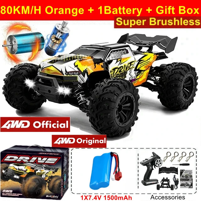1:16 Brushless RC Drift Car with 80km/h Speed and LED Lights 4WD