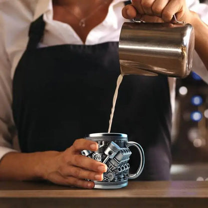 Handmade 3D V8 Engine Tankard — Resin & Stainless Steel Coffee & Beer Mug for Home, Office, Garage