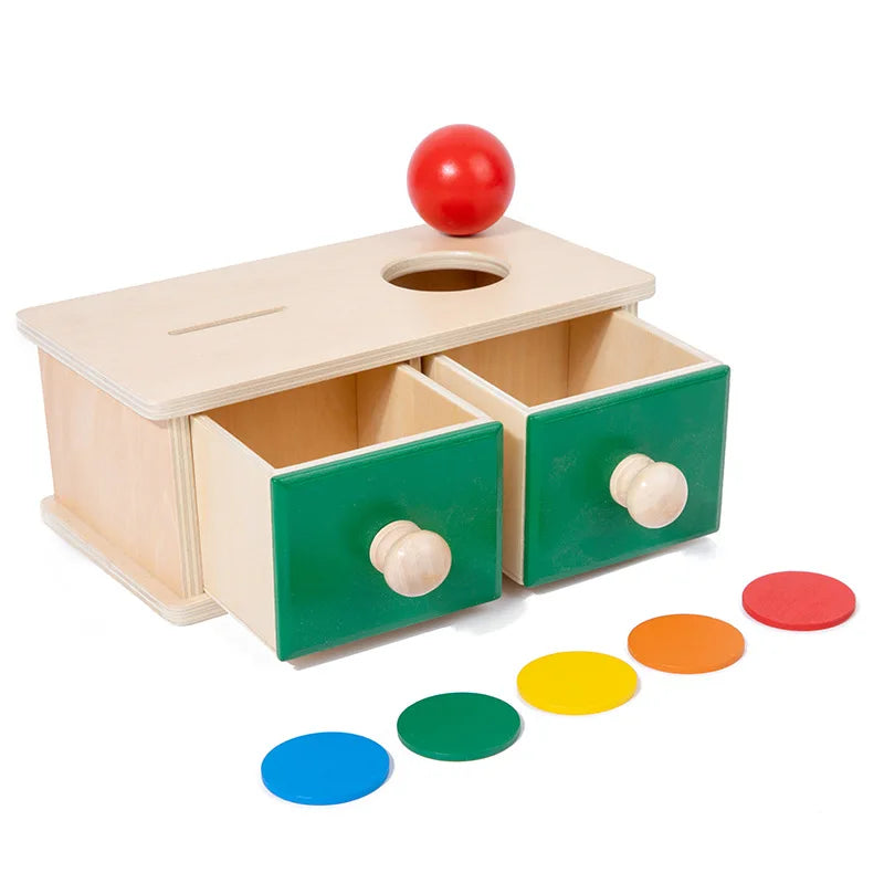 Wooden Montessori Baby Toy – Object Permanence Coin Box and Ball Drop for Sensory, Fine Motor Skills, and Early Education, Ages 1-3 Years