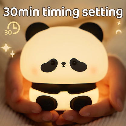 Panda LED Night Light Cute Silicone USB Rechargeable Touch Lamp Bedroom Timing Decoration Kids Gift
