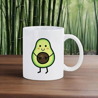 Cute Avocado Porcelain Coffee Mug - Cartoon Green Avocado Breakfast & Juice Cup, 11 oz (320 ml)