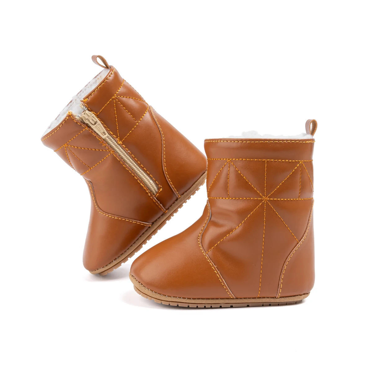 KIDSUN Warm Faux Leather Baby Boots, Fur Lining PU Outsole Boots, Winter Baby Shoes, Infant Indoor Outdoor Walking Shoes