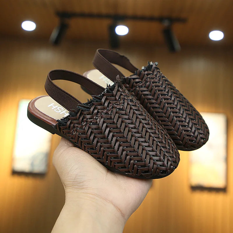 Spring Summer Girls’ Shoes – Woven Knitted Design, Flat Sandals for Toddlers, Sweet Princess Soft Fashion Shoes for Kids