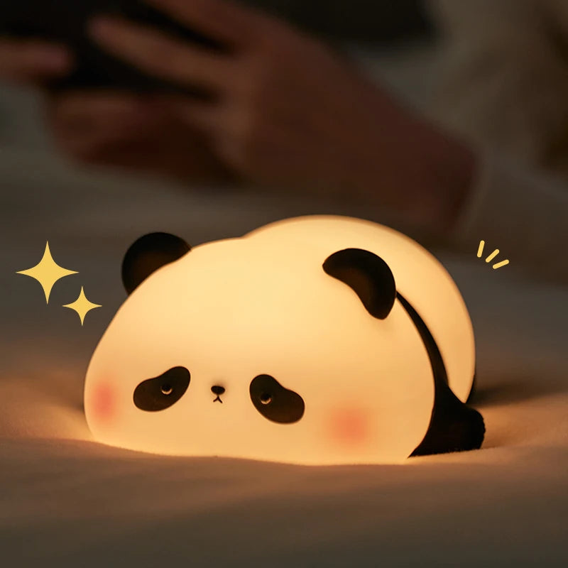 Panda LED Night Light Cute Silicone USB Rechargeable Touch Lamp Bedroom Timing Decoration Kids Gift