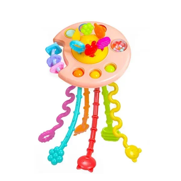 Cartoon Duck Astronaut Pull String Toy – Montessori Activity for Development, Silicone Teething and Sensory Grip Training Educational Toy