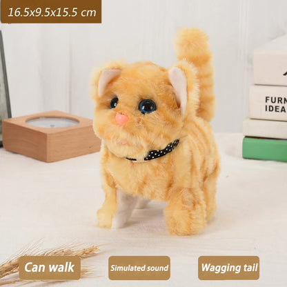 New Walking Kitty Plush Toy, Electric Interactive Meowing Cat with Wagging Tail and Nodding Head, Stuffed Animal Pet Toy Gift for Kids