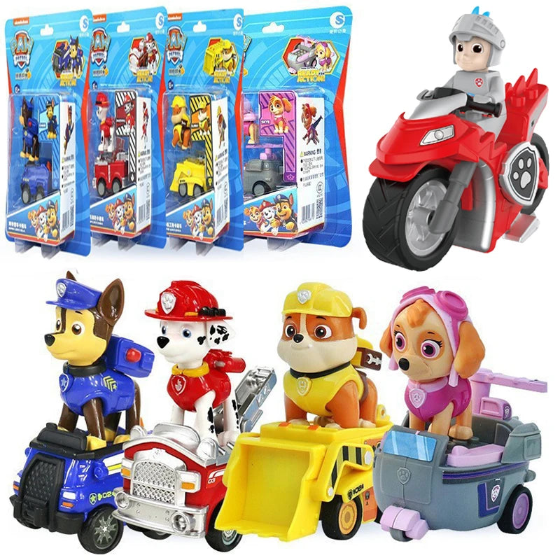 Paw Patrol Vehicle Playset – Chase, Skye, Marshall Pull Back Cars with Ryder Figure Building Blocks Toy