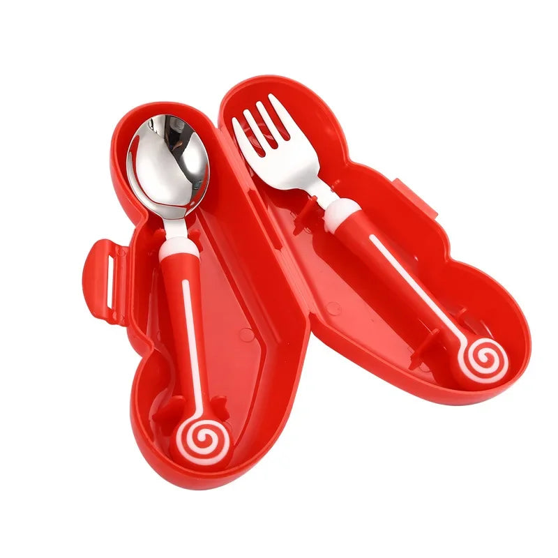 Children’s Utensil Set - Cute Circle Cutlery, Baby Tableware, Stainless Steel Food Feeding Spoon & Fork, Infant Toddler Dinnerware
