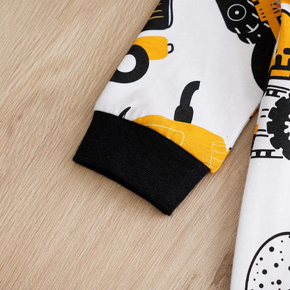 Baby Boy Cartoon Car Print Jumpsuit – Long Sleeve Round Collar Romper (Spring & Autumn, 0-24 Months)