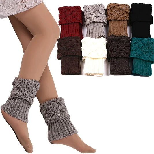 Elegant Women's Winter Boot Cuffs - Soft Knitted Acrylic Leg Warmers | Cozy Stretchable Ankle Socks | 1 Pair