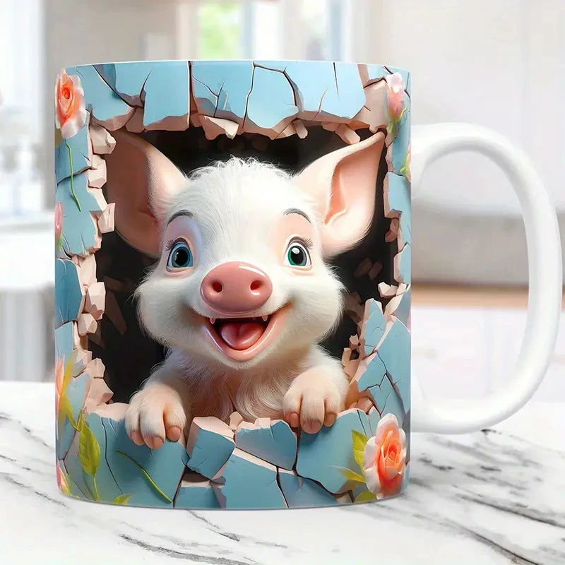 3D Animal Wrap Coffee Mug - 11 oz (350 ml) Sublimation Ceramic Kids Mug (Cat, Dog, Bear)