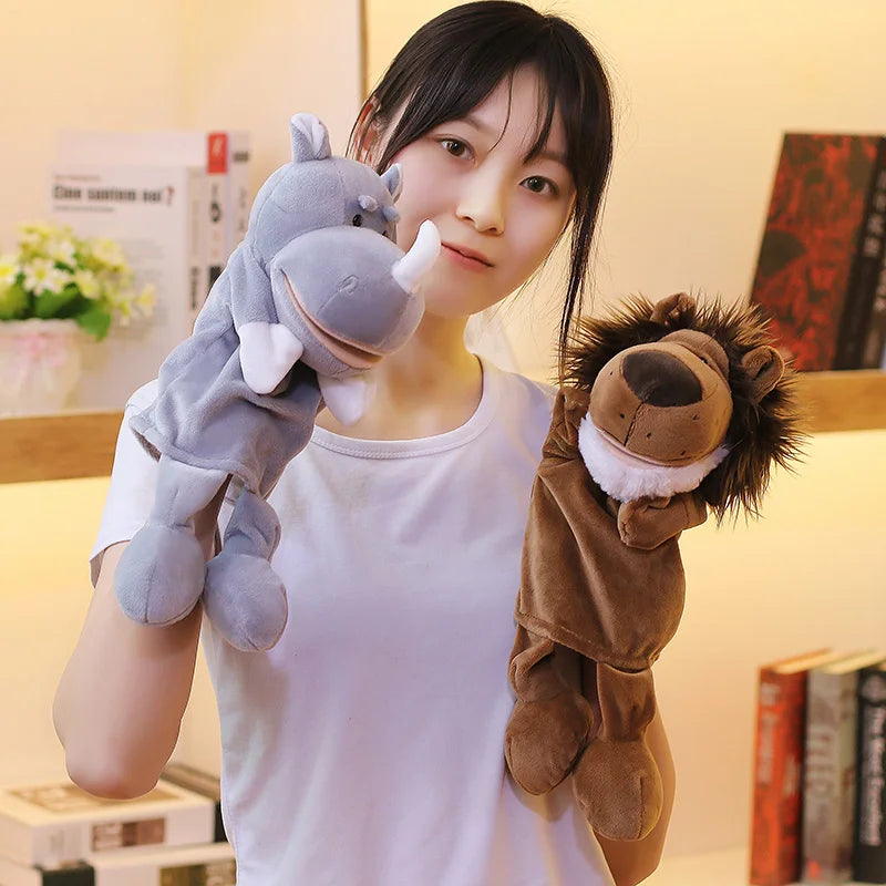 35cm Cartoon Animal Hand Puppets, Lion Elephant Pig Parent-Child Game Toys for Kids