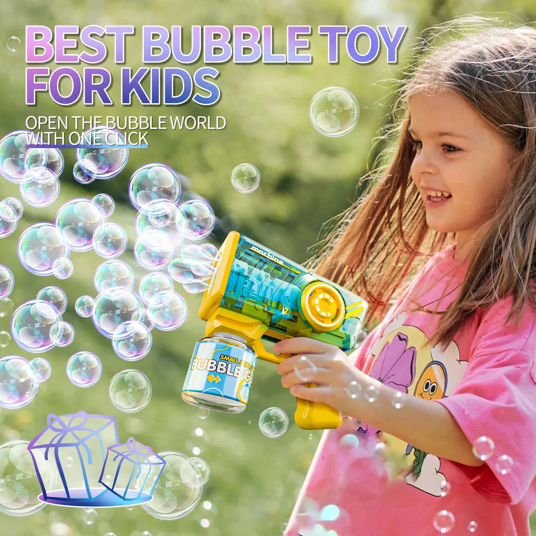 Electric Bubble Gun for Kids — Automatic Bubble Machine Blower with LED Lights, Battery-Powered (4 AA) — Outdoor Party Toy