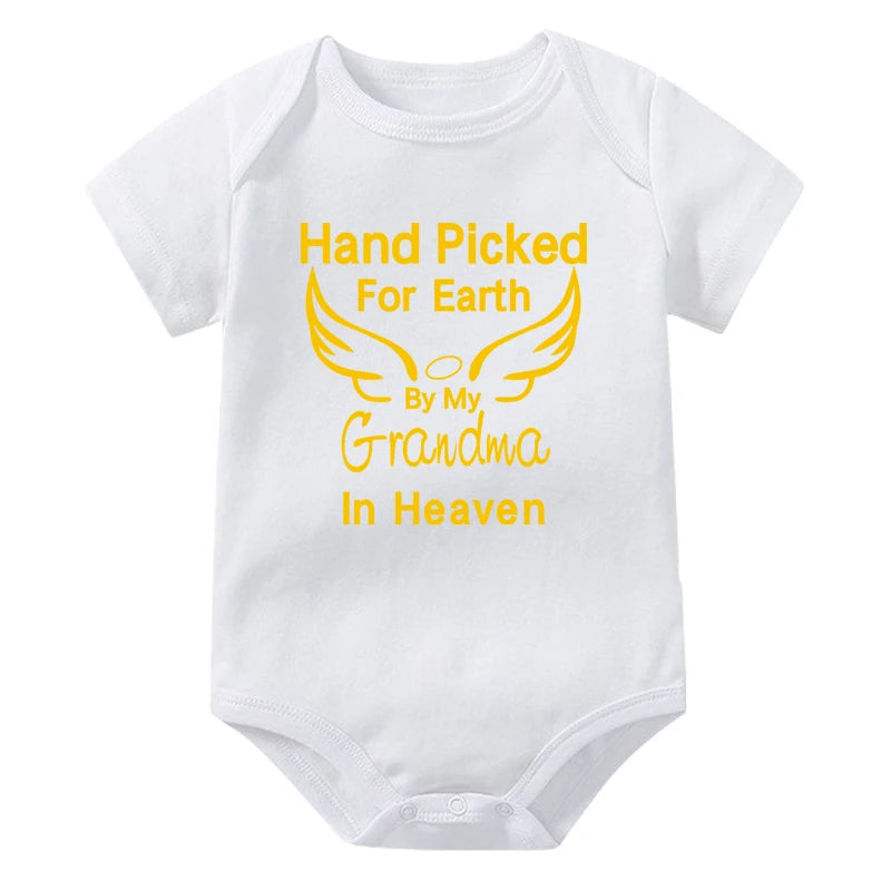 Hand Picked for Earth By My Grandpa/Grandma in Heaven Baby Bodysuit – Summer Short Sleeve Romper, Infant Jumpsuit, Baby Clothes