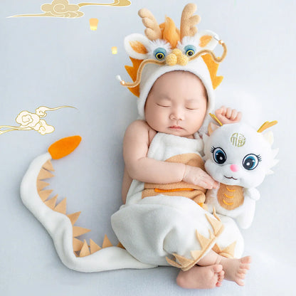 Baby Photography Clothes Set Soft Fabric Sewing Dragon Outfit Baby Boy Romper and Hat Newborn Photography Props
