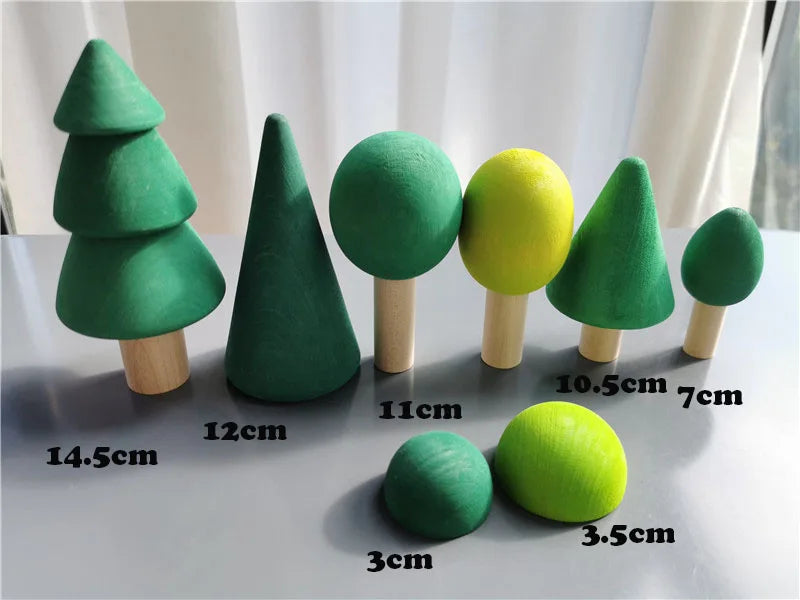 Wooden Montessori Rainbow Stacking Bridge with Cars and Trees