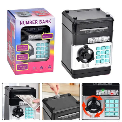 Children’s Cartoon Password ATM Bank – Safe Music Automatic Roll Money Deposit Toy for Kids