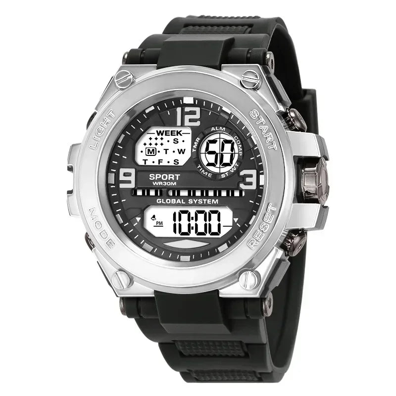Black Sports Watch for Kids and Students Men’s Multifunction LED Digital Waterproof Luminous Alarm Clock Electronic Watch