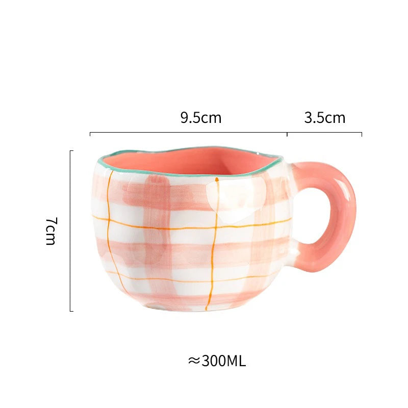 Hand-Pinched Irregular Porcelain Mug 300 ml (10 fl oz) – Flower & Heart Pattern Coffee & Tea Cup, Cute Gift for Kids & Girls