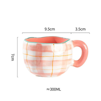 Hand-Pinched Irregular Porcelain Mug 300 ml (10 fl oz) – Flower & Heart Pattern Coffee & Tea Cup, Cute Gift for Kids & Girls