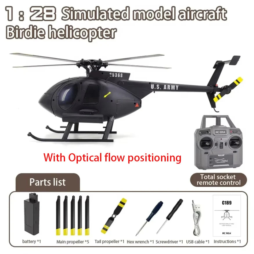 1:28 C189 RC Helicopter MD500 – Dual Brushless Motor with 6-Axis Gyro and One-Click Takeoff/Landing