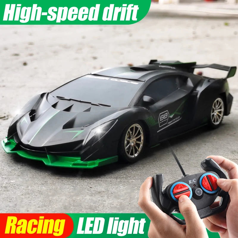 1/18 RC Car with LED Lights and 2.4G Remote Control High-Speed Drift
