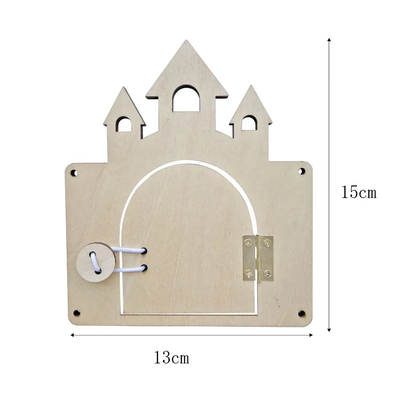 DIY Montessori Busy Board – Wooden Accessories with Hand-Pulled Wheel, Gear, Drum, Car, and Castle, Early Educational Toy for Children Gift
