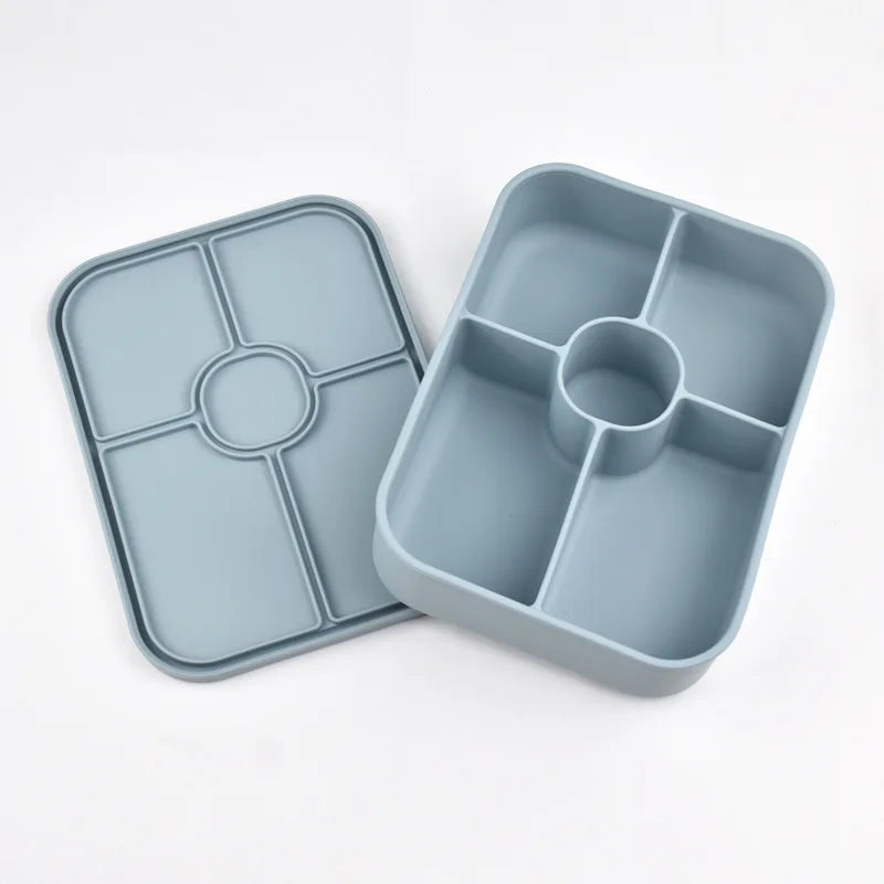 Food Grade Silicone 5-Grid Lunch Box & Bento Box – Microwave & Freezer Safe, Leakproof Lunch & Snack Storage with Lid for School, Work, and Travel
