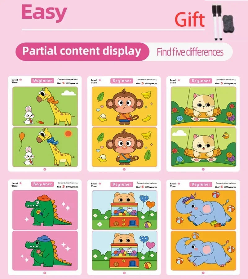 Find the Difference Dry Erase Activity Cards for Attention Training and Learning Reusable Educational Set for Kids