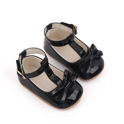 New Baby Girls Shoes – Princess Choreography Bow PU Anti-Slip Soft Rubber Bottom First Walker Crib Shoes