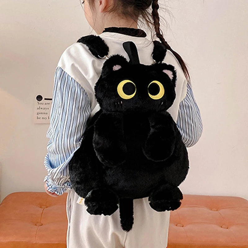 Kids Kawaii Plush Big Eyes Cat Backpack – Large Capacity Soft Stuffed Animal School Shoulder Bag for Boys and Girls