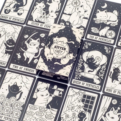 Kitten Tarot Deck - 78 Pieces, Cute Black & White, Beginner-Friendly Fortune Telling & Board Game Kit