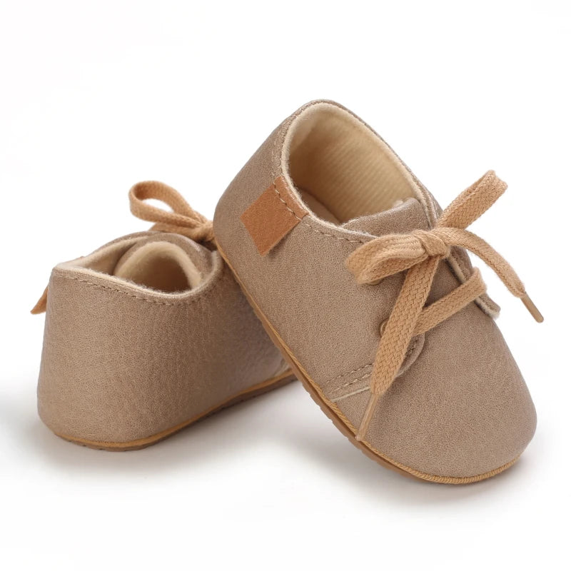 HAIZHIW Newborn Baby Boy & Girl Leather Shoes – Infant First Walkers, Non-Slip Rubber Toddler Retro Shoes (0-18M)