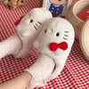 Hello Kitty Plush Slip-On Slippers for Women - Soft Padded Indoor Bedroom Shoes with Rubber Sole, Cute Kawaii