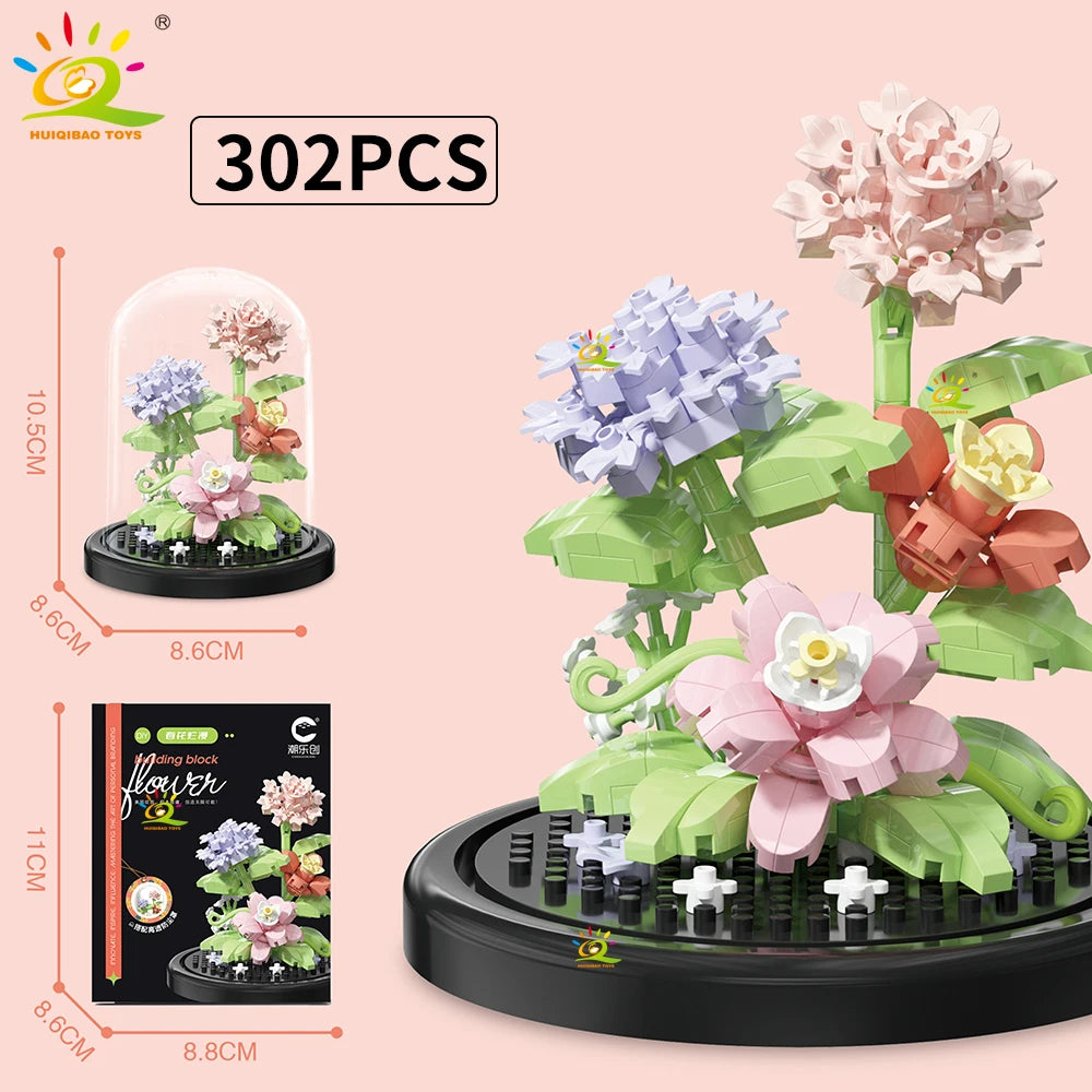 HUIQIBAO MOC Eternal Bouquet Micro Building Blocks – DIY Flower Model and Home Desk Decoration Toy for Kids