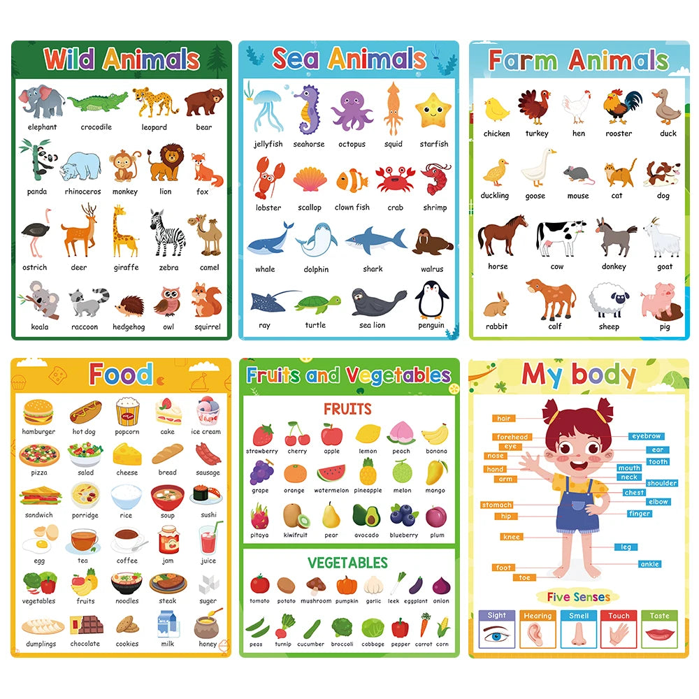 Educational Posters for Preschool Kids - English Words Learning Charts, Teaching Aids, Classroom Decoration, Big Card Montessori