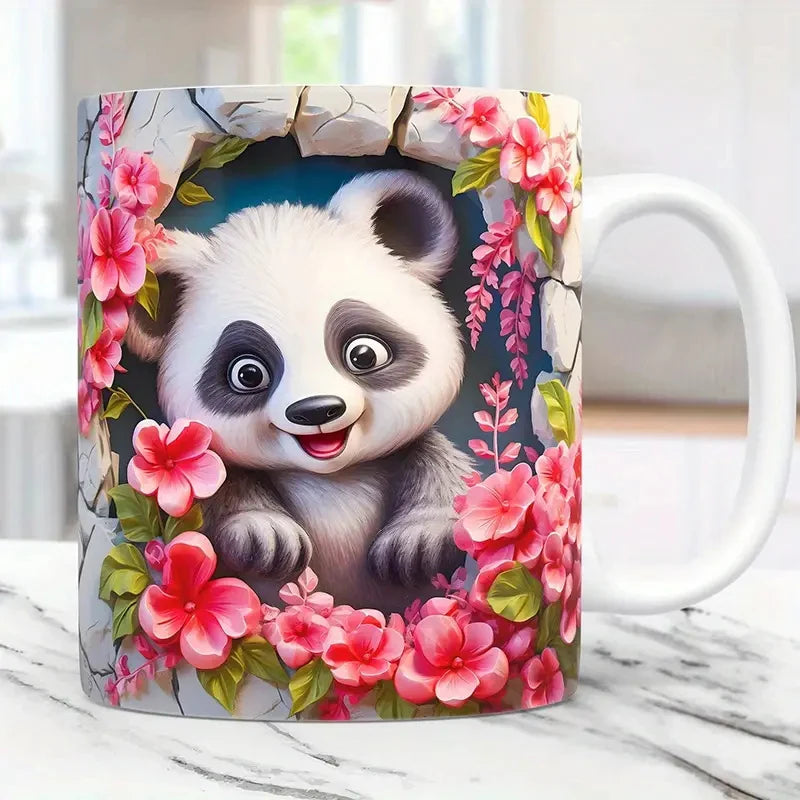 3D Animal Wrap Coffee Mug - 11 oz (350 ml) Sublimation Ceramic Kids Mug (Cat, Dog, Bear)