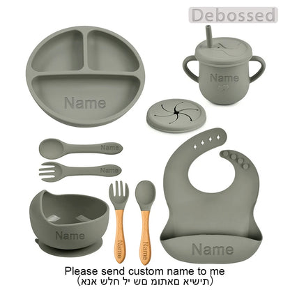 Personalized Cartoon Baby Plate – Silicone Tableware with Sucker Bowl, Food Tray, Sippy Cup, and Spoon – Baby Feeding Accessories