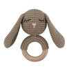 1pc Safety Wooden Baby Teether - Crochet Cartoon Long Ear Bunny Rattler with Mobile Crib Bell | Newborn Teething Toy & Handbell