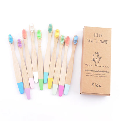 Children's Bamboo Toothbrushes, 10Pcs Soft Bristles, Eco-Friendly Biodegradable Wooden Handle, Teeth Whitening Brush