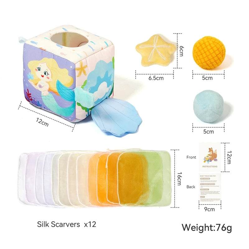 Baby Montessori Cotton Magic Tissue Box Toy – Finger Exercise Busy Board Game, Educational Soft Rattle Cloth Book Gift