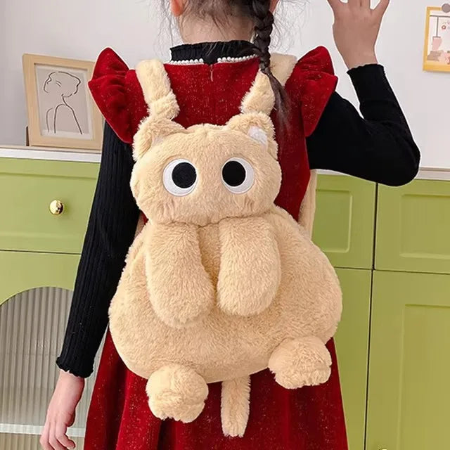 Kids Kawaii Plush Big Eyes Cat Backpack – Large Capacity Soft Stuffed Animal School Shoulder Bag for Boys and Girls